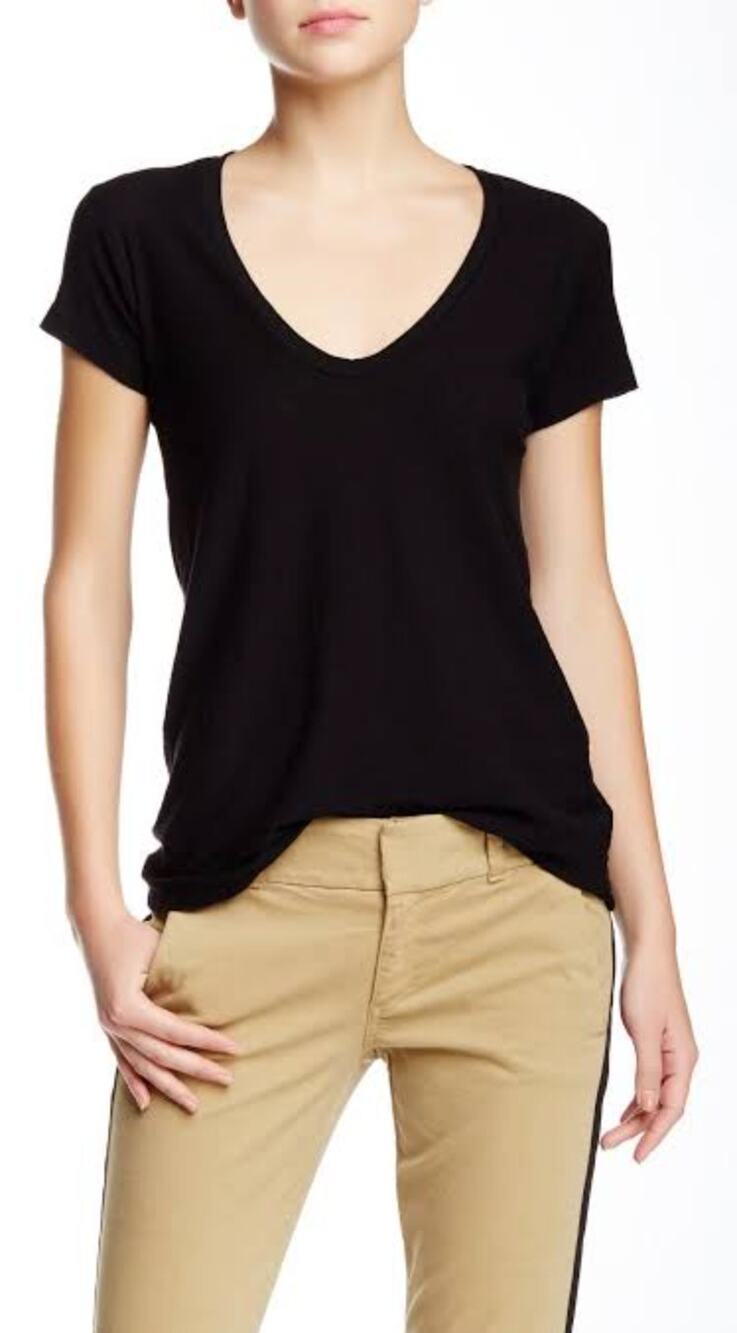Standard James Perse Deep V Neckline Short Sleeve Blouse Black Size 2